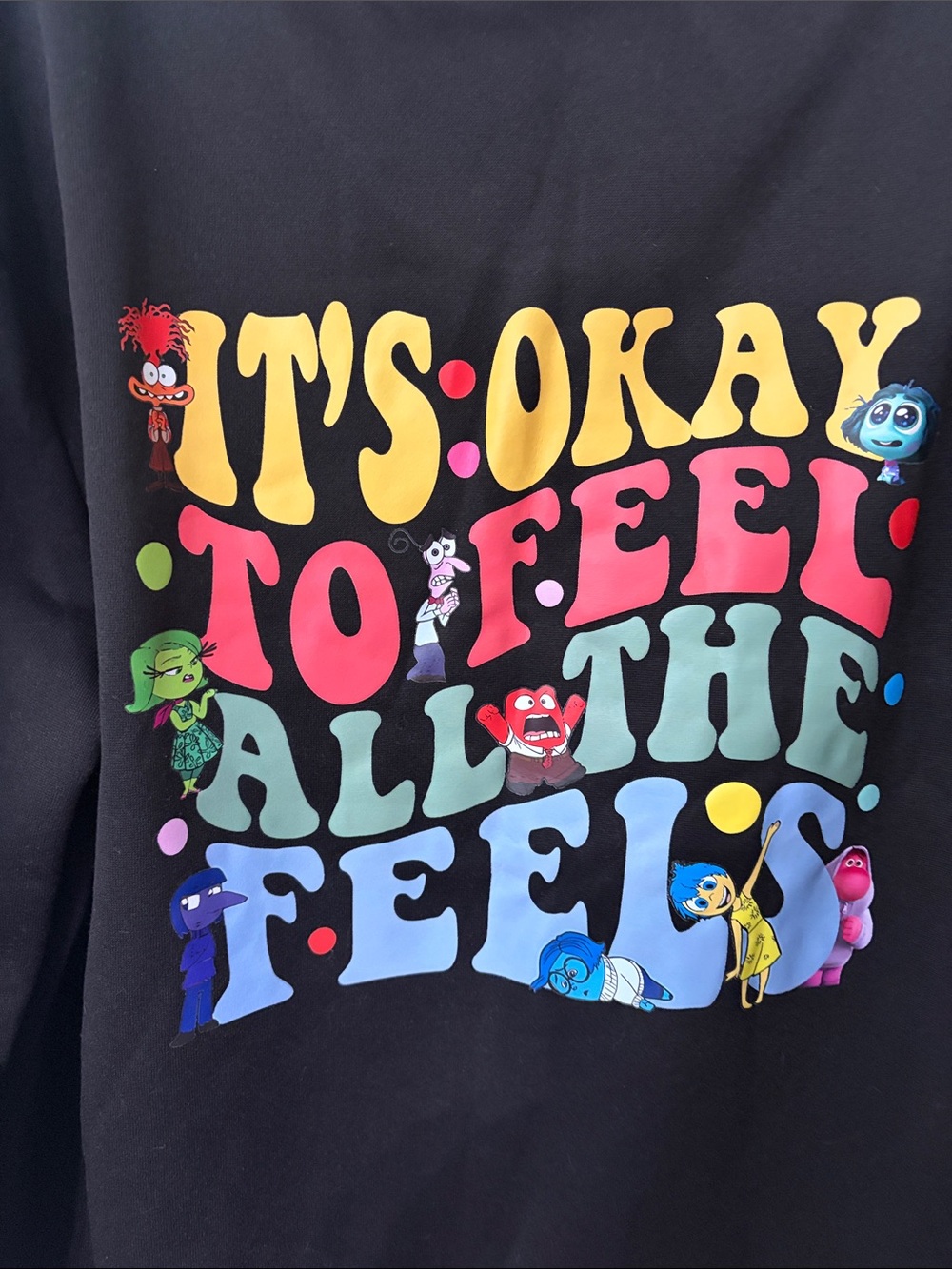 Inside Out Black Sweatshirt with Colorful Character Icons